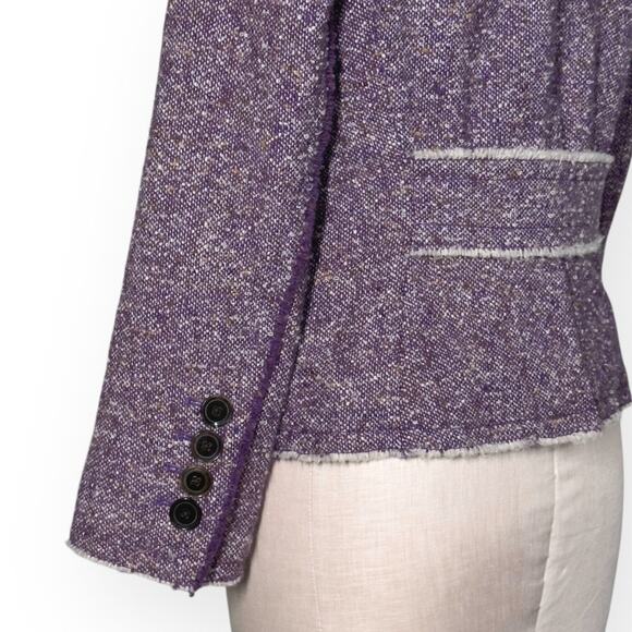 Vintage MARC JACOBS 100%Wool Purple Tweed Blazer Jacket Frayed Hem Classic RARE - Picture 7 of 13